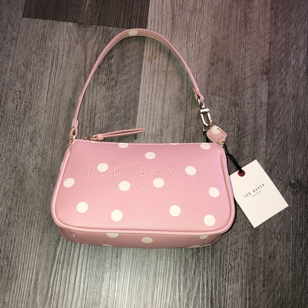 Ted Baker Soft Pink & White Polka Dot Convertible Shoulder Bag Wristlet NWT - Picture 16 of 16